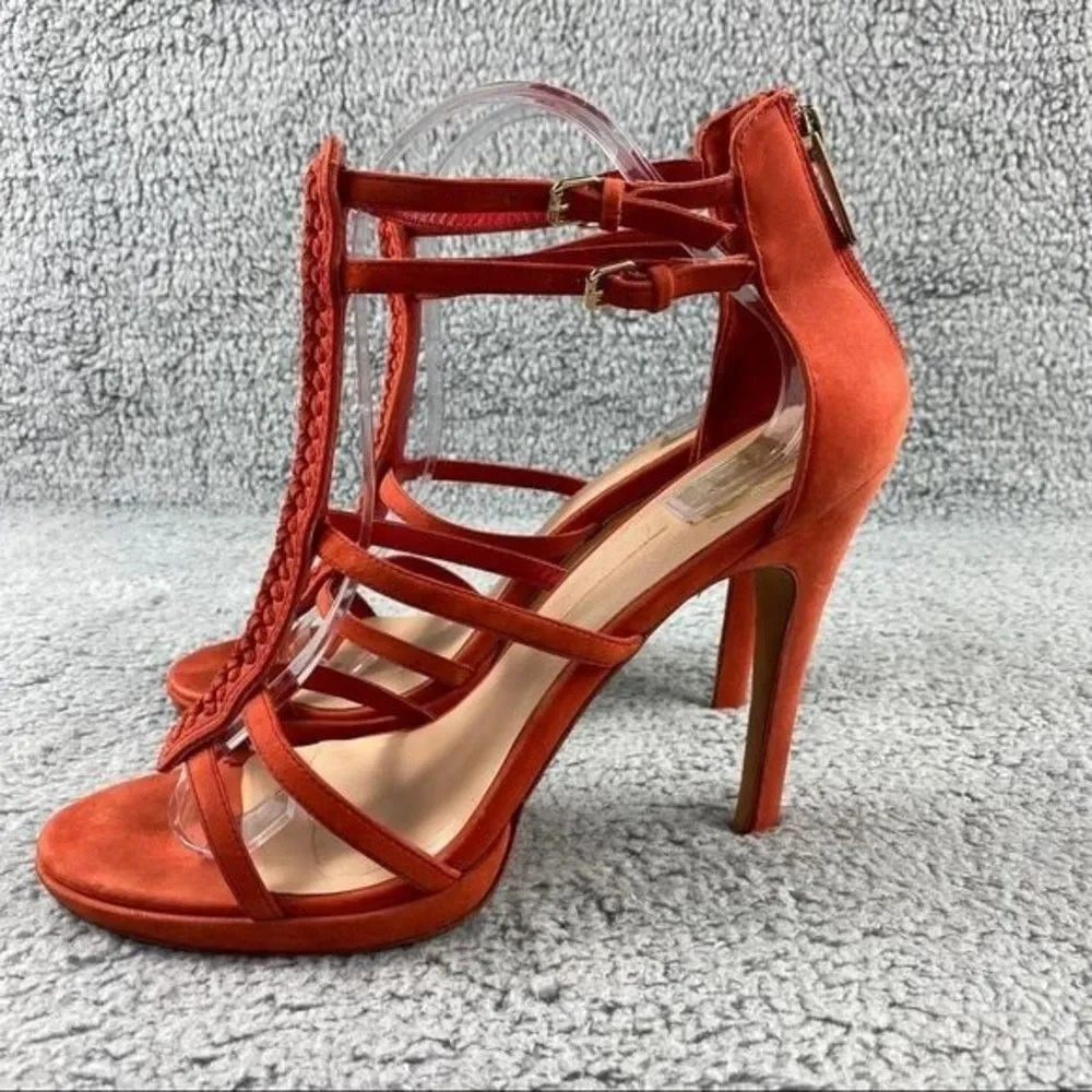 Dolce vita camila Sandals High Heel Nubuck Suede Orange Back Zip Buckle Platform - Picture 4 of 12